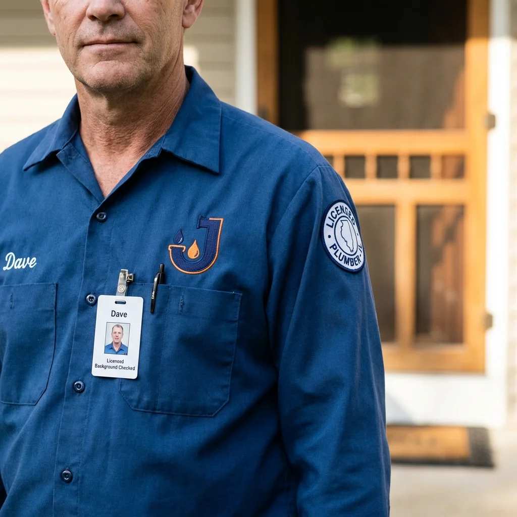 Licensed plumber showing ID badge in Loogootee, IN