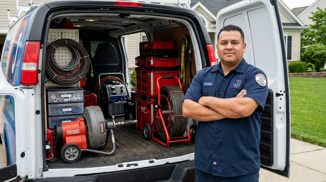 Professional drain cleaning equipment and Johns Plumbing LLC plumber in Loogootee