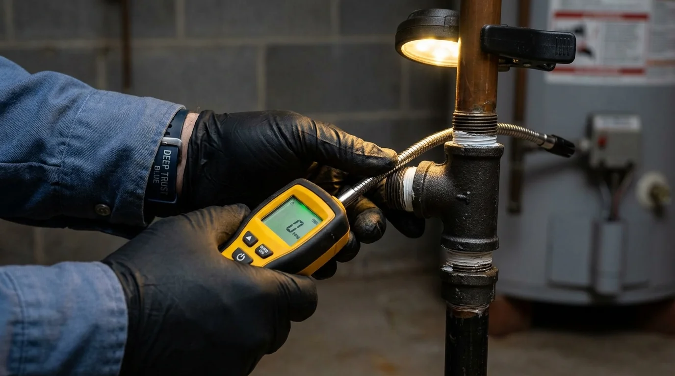 Gas leak detection with electronic sniffer by Johns Plumbing LLC in Loogootee